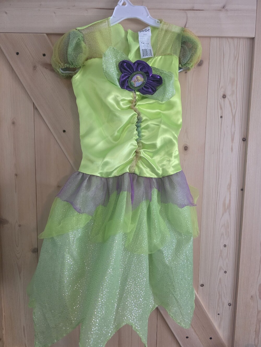 Disney Lime Green Tinker Bell Dress with Purple Flower Accent